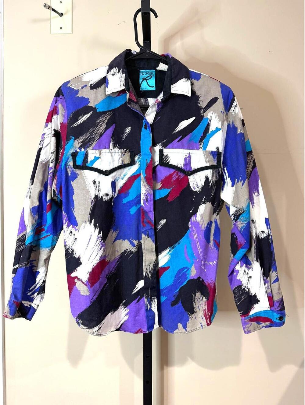 Vintage Roper Western Abstract Print Long Sleeve Button-Up Shirt 9/10